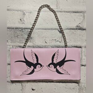 Lux De Ville Swallow Tattoo Pink Clutch Rockabilly Pin Up Purse